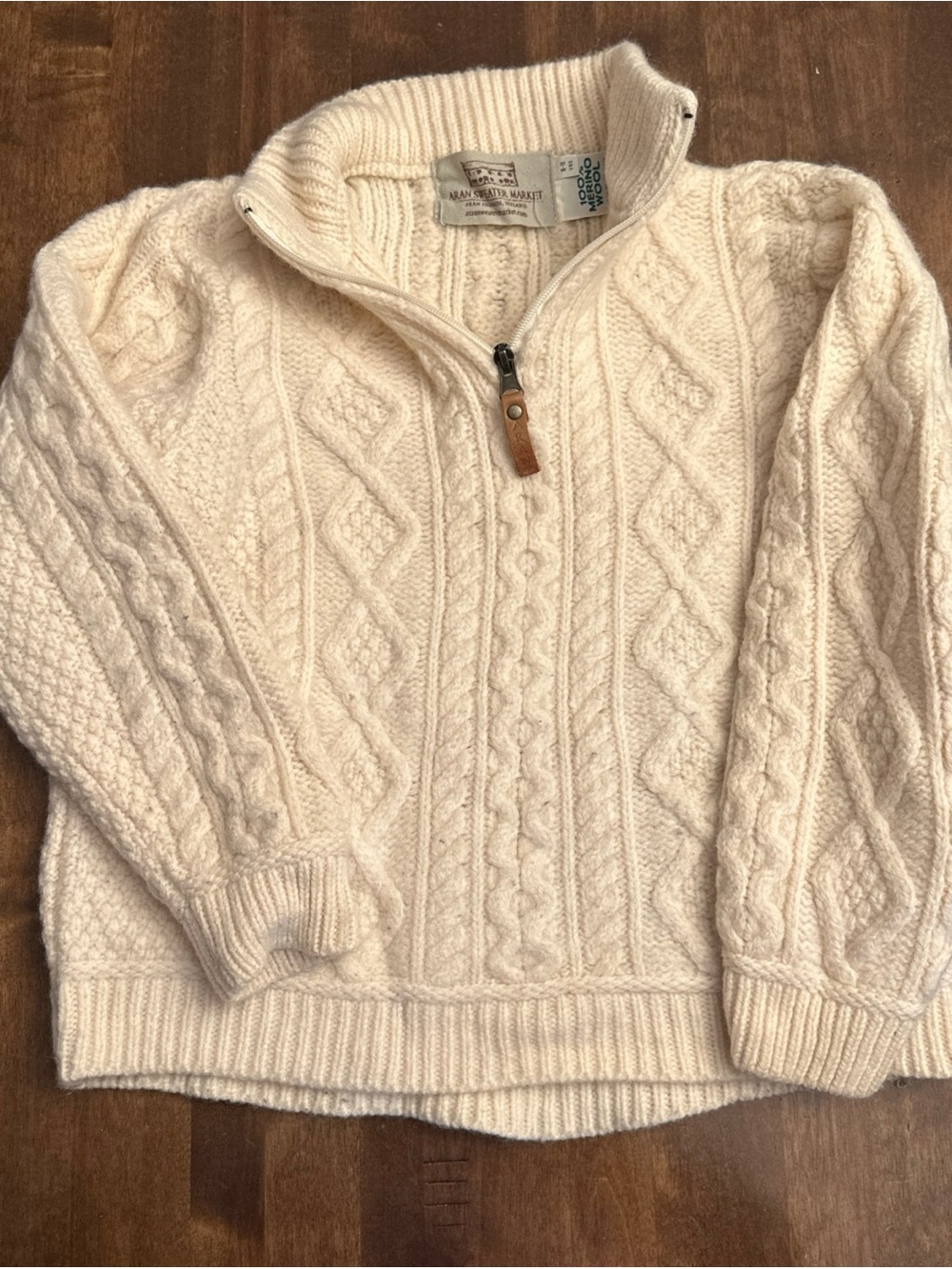Aran Sweater Market Merino Wool Cable Sweater Unisex Youth Kids 8-11 *Flaws*